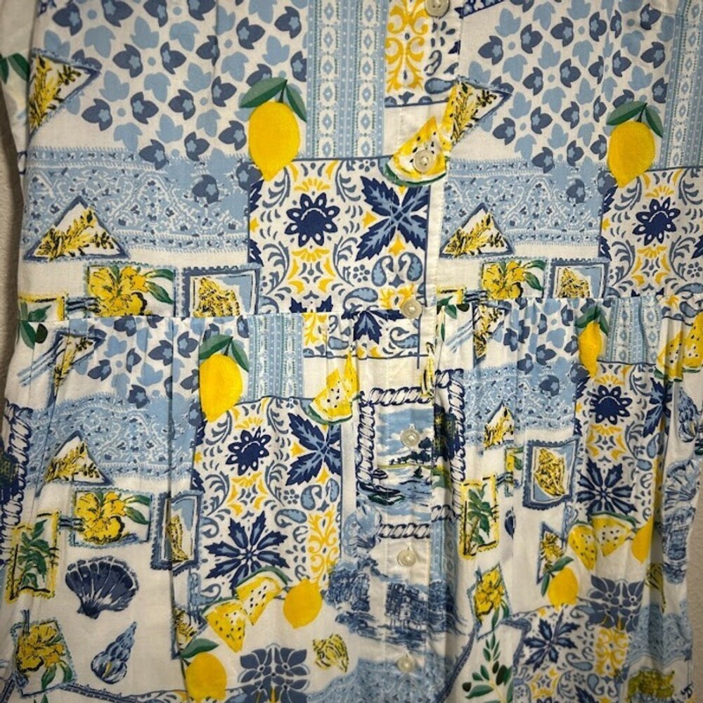 J.Crew Amalfi Coast Lemon Novelty Midi Dress 8 Button Front Sleeveless Collar - Picture 7 of 9